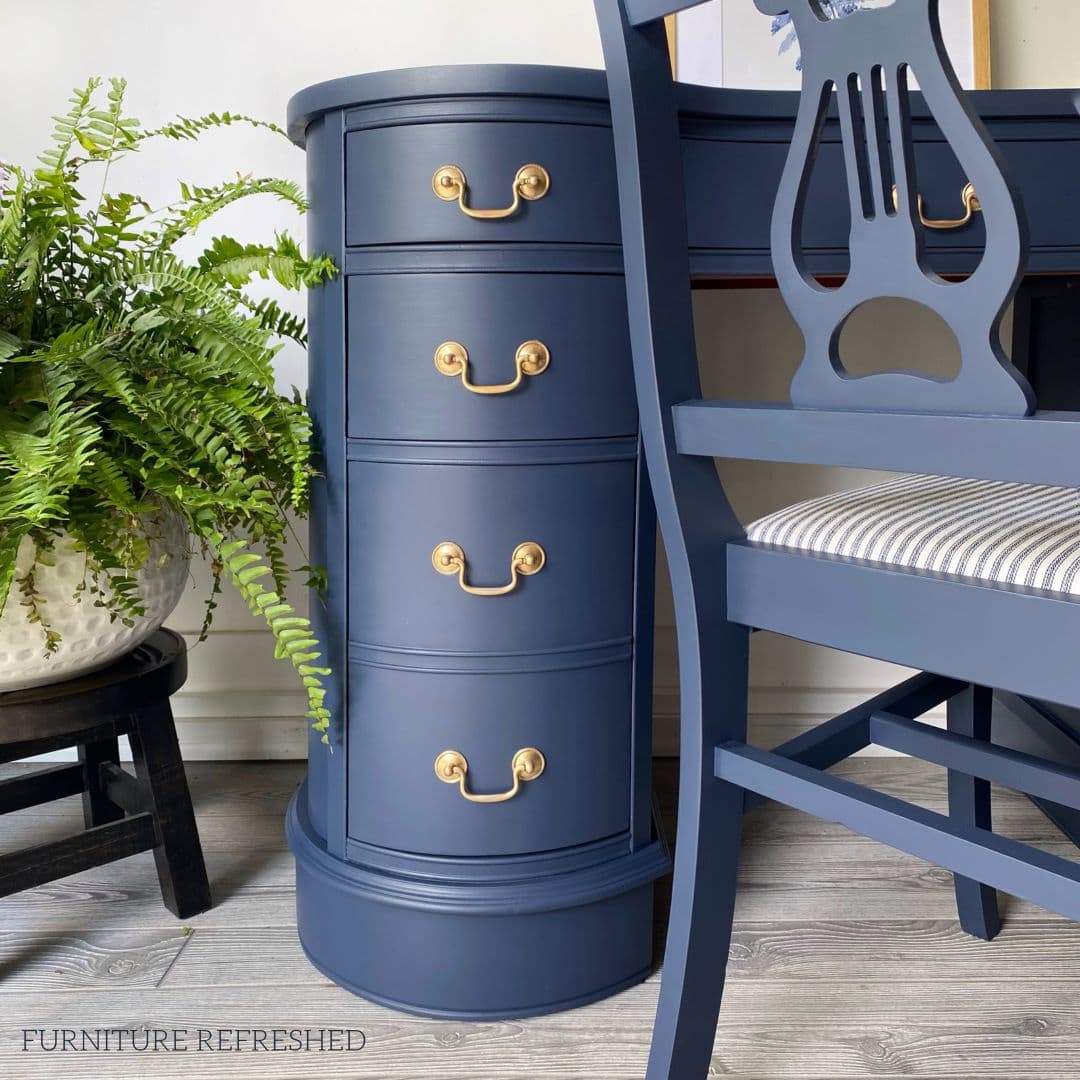 Closeup of handpainted desk and chair without brushtrokes.