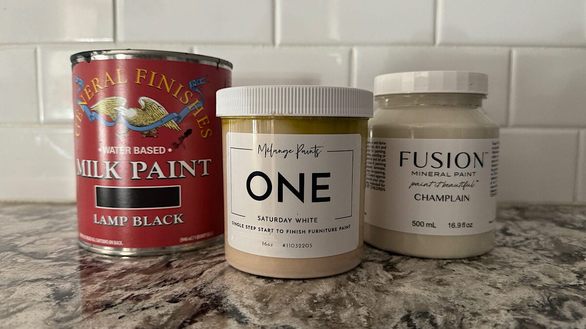 My three favorite self-leveling paints. Melange Paints, Fusion Mineral Paint and General Finishes Milk Paint.