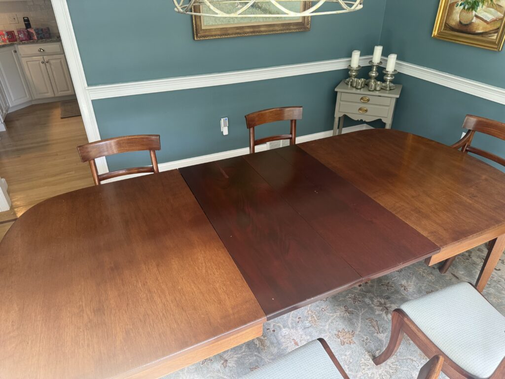 Vintage mahogany dining room table before.