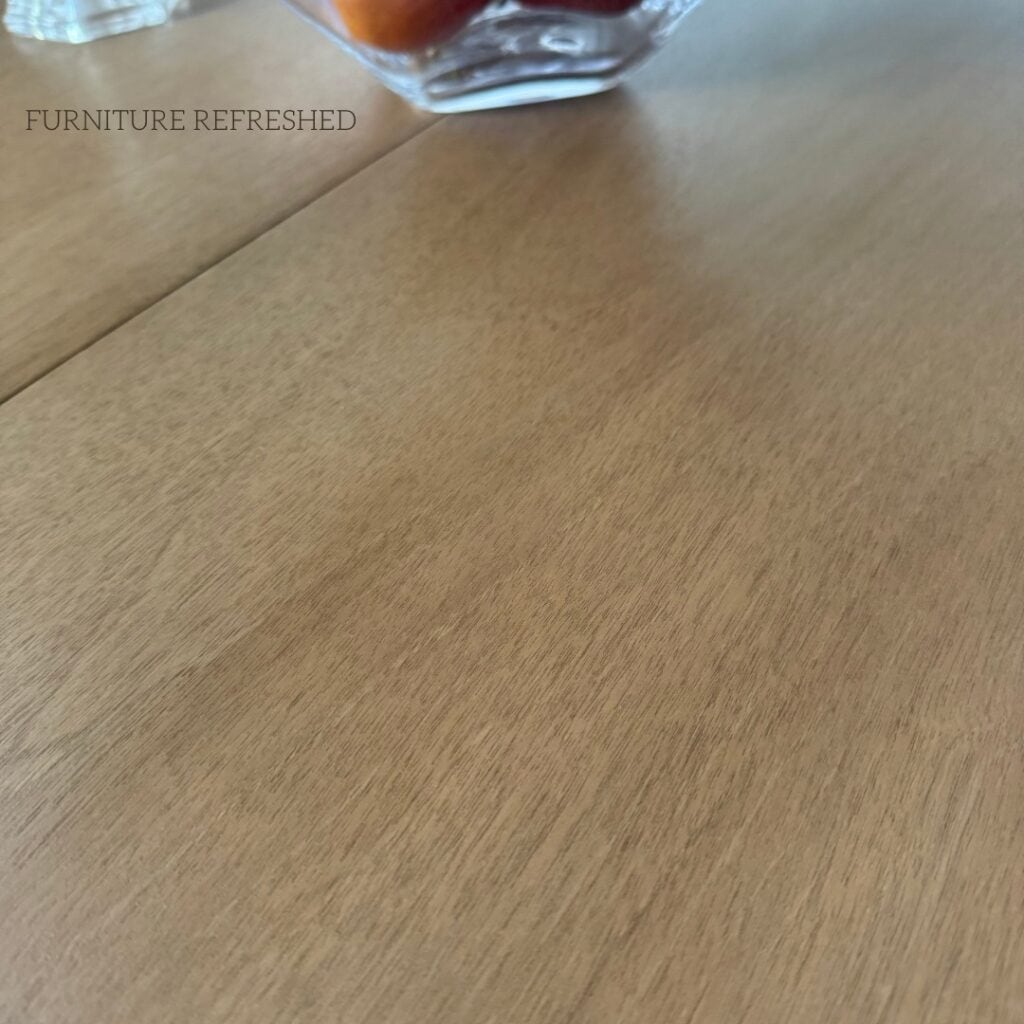 Extreme close up of wood grain on dining table makeover.