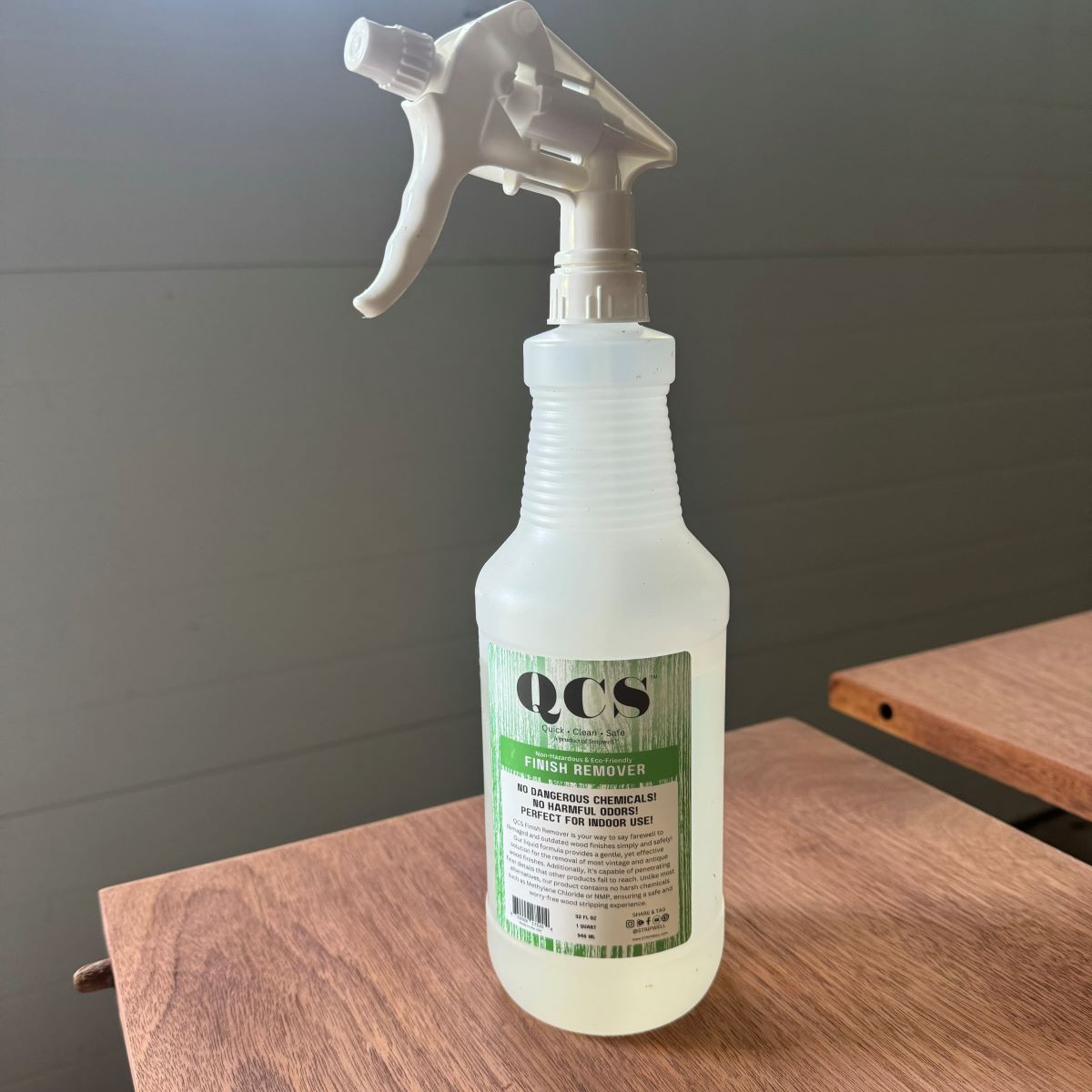 Spray bottle of QCS furniture stripper