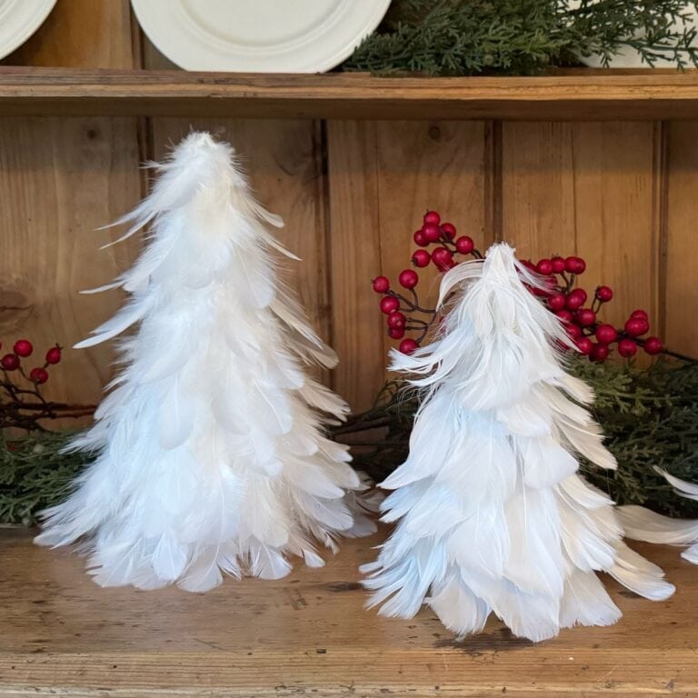 Two white feather Christmas trees