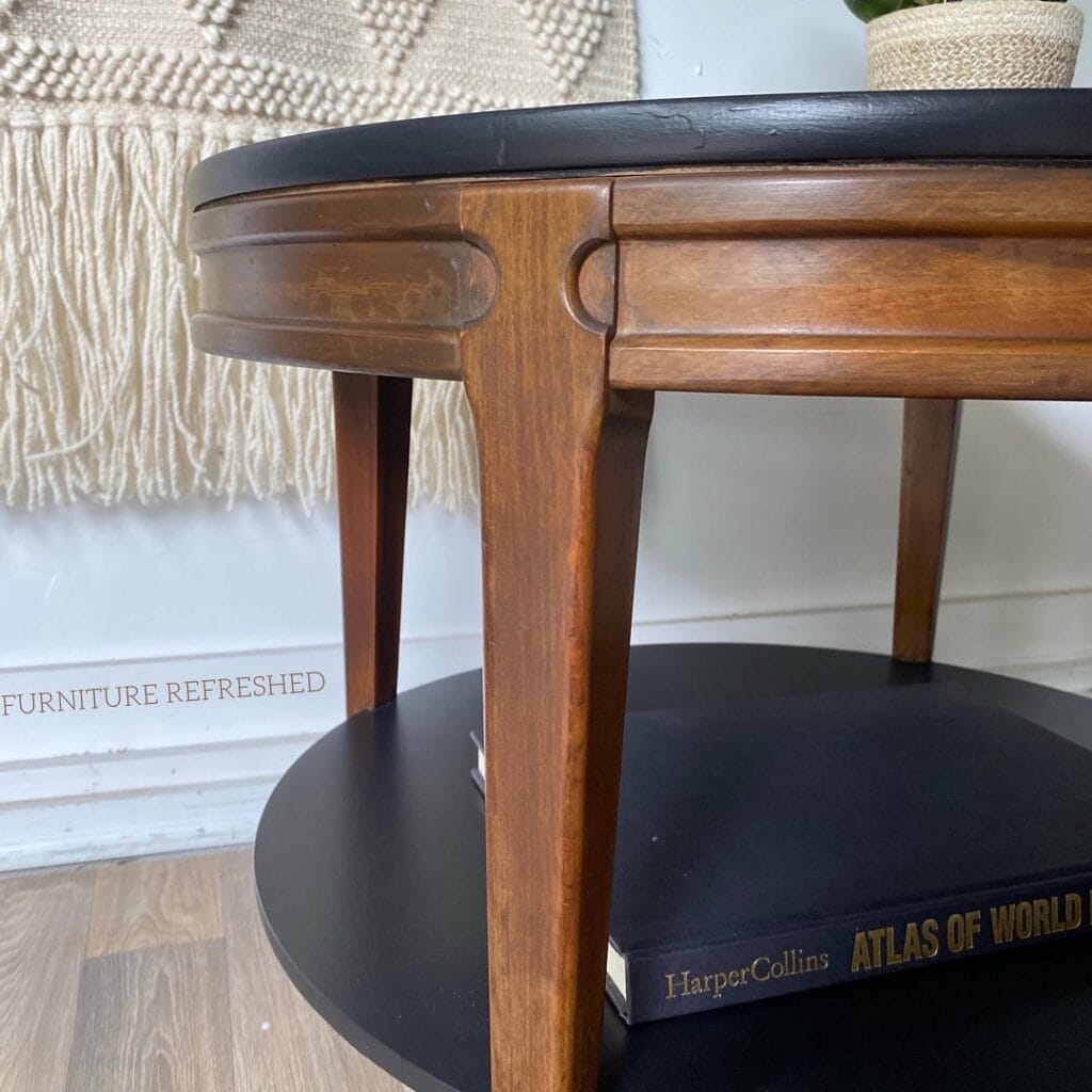 Close up of table leg that has been restored using Restor-A-Finish