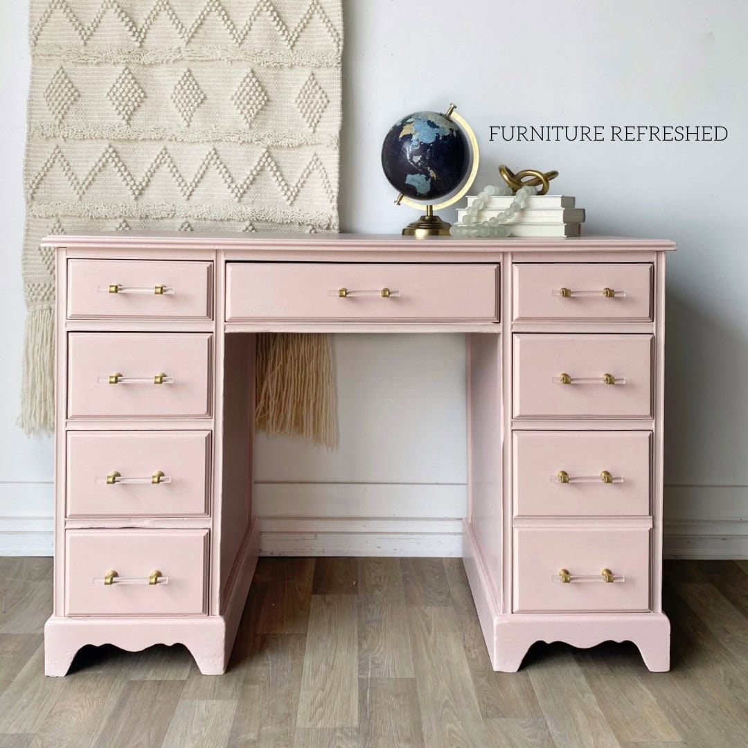 Photo of mahogany desk painted light pink