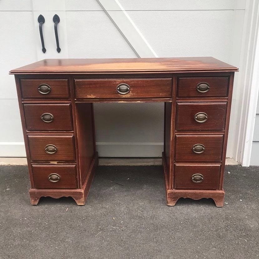 Photo of mahogany desk before painting