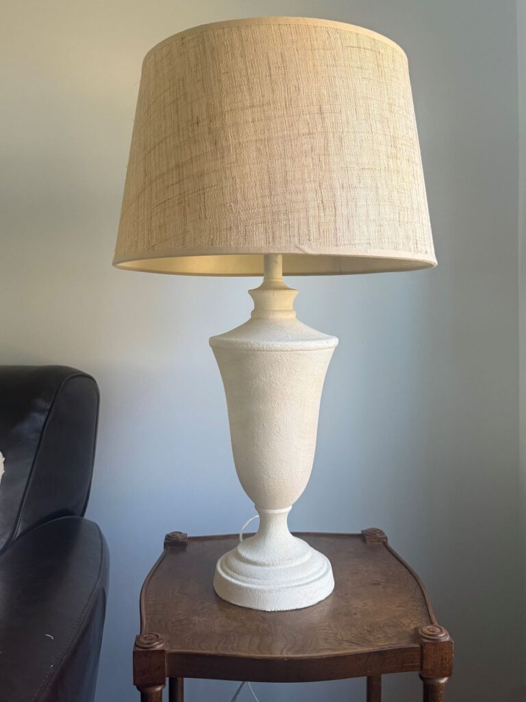 After photo of lamp with faux stone finish.