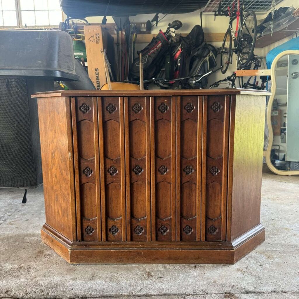 Before photo of a wood Drexel credenza.